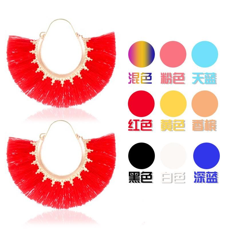 Creative Fan-shaped Ethnic Style Exaggerated Tassel Earrings Nhdp150113