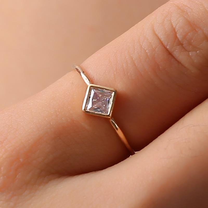 Simple Female Geometric Zircon Square Diamond Ring Nhdp150114