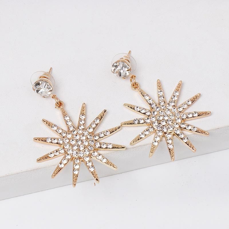 Fashion Alloy Diamond Golden Sun Flower Earrings Nhjj150144