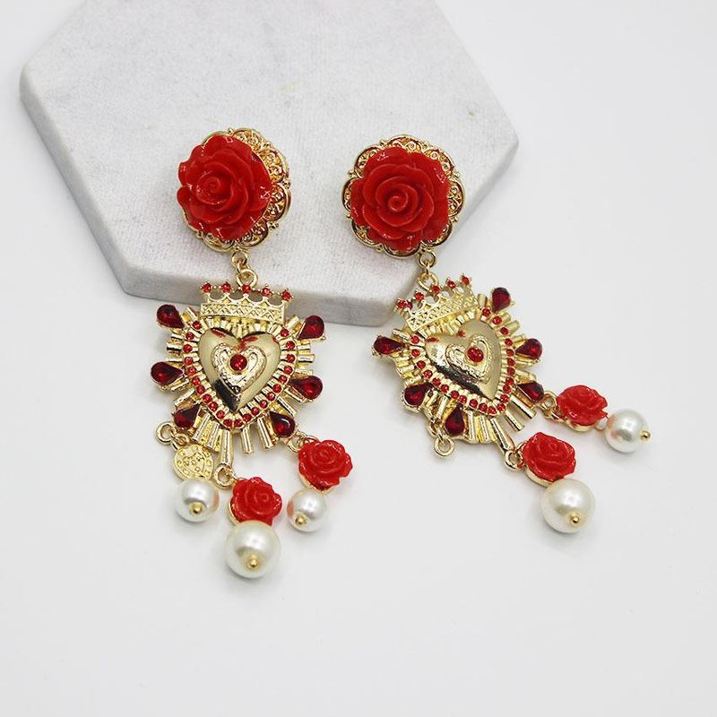 New Fashion Baroque Ceramic Big Red Flower Pearl Stud Earrings Nhwj150150