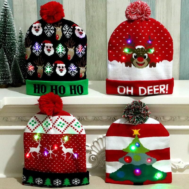 Wollmütze, Gestrickte Weihnachts Mütze Für Erwachsene, Bunte Leuchtende Strick Mütze, Hochwertige Weihnachts Mütze Für Ältere Menschen
