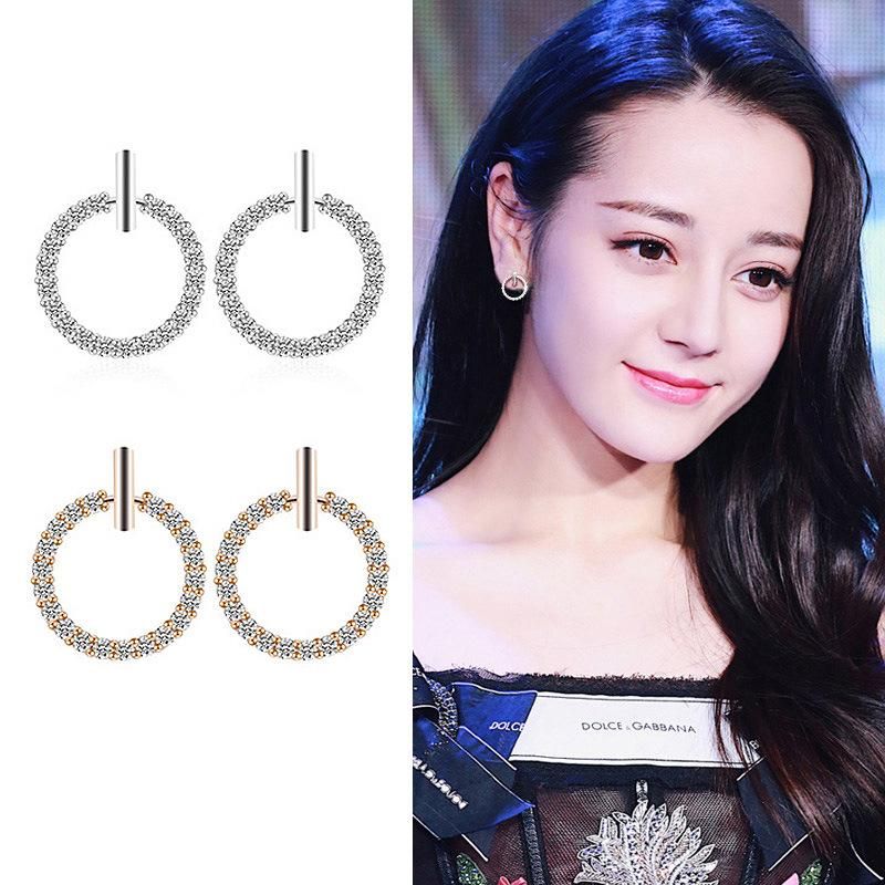 Simple Micro-inlaid Zircon Circle Stud Earrings Nhdp150511