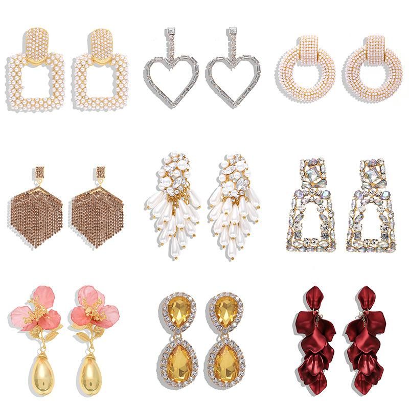 Fashion Diamond Pearl Alloy Flower Earrings Nhjq150523