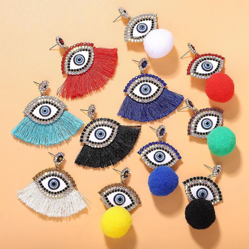 New Crystal Devil S Eye Fleece Ball Earrings Nhjq150526