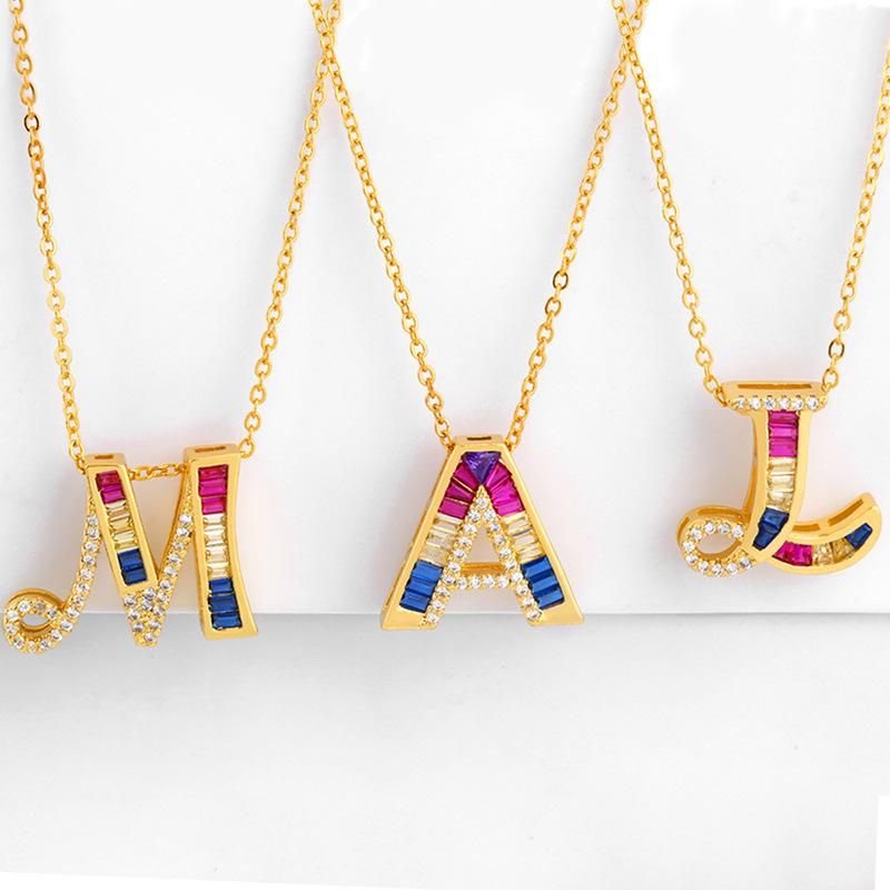 Grenz Überschreitende Neue Produkte Europäischer Und Amerikanischer Klassischer Schmuck 26 Englische Buchstaben Halskette Kreative Eingelegte Farbe Zirkon Anhänger Nkp57