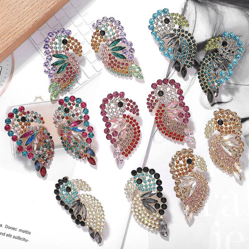 Europäische Und Amerikanische Kreative Diamant-vogel Ohrringe Aus Legierung Luxus Voll Diamant Tier Ohrringe Übertriebene Ohrringe Zubehör
