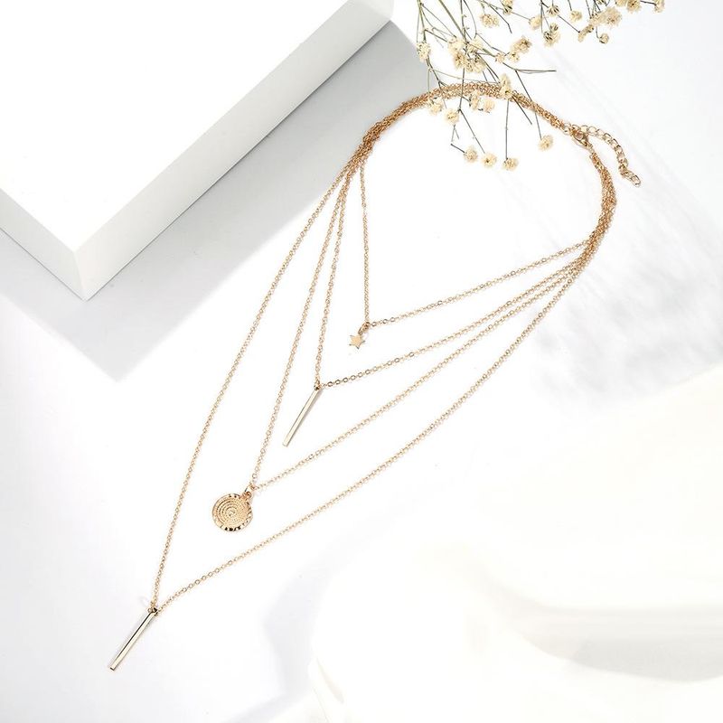 Geometric Disc Star Pendant Multilayer Alloy Necklace Nhpf151129