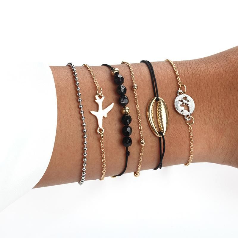 Europäische Und Amerikanische Grenz Überschreitende Kreative Mode Legierung Shell Flugzeug Perlenkette Armband Ornamente Sechs Teilige Kombination Persönlichkeit Trend Armband