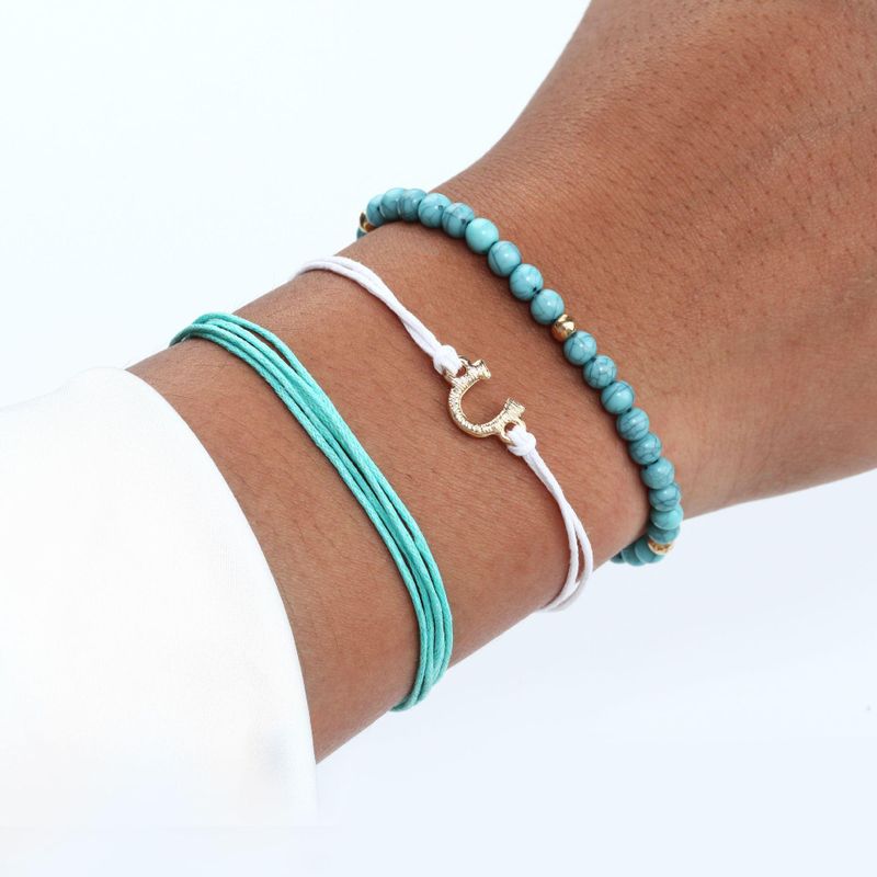 Hand-woven Color Line Rope Turquoise Bracelet Set Nhpf151136