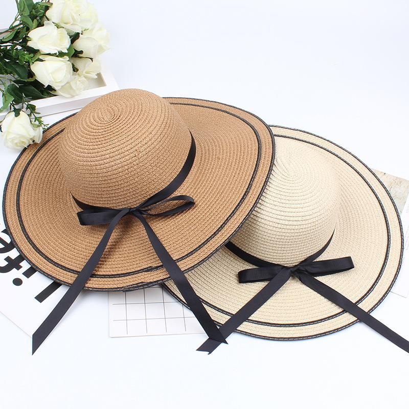 Vacation Hat Bow Ribbon Sun Hat Sun Straw Hat Folding Basin Hat