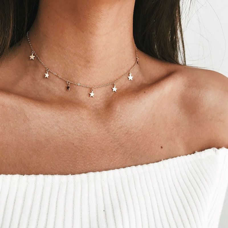 Collar Femenino Simple Estrella De Cinco Puntas De Moda