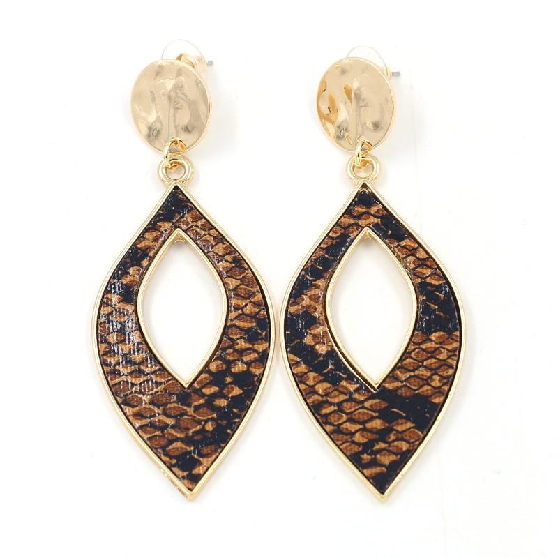 New Fashion Leaf Snake Pattern Pu Leather Earrings