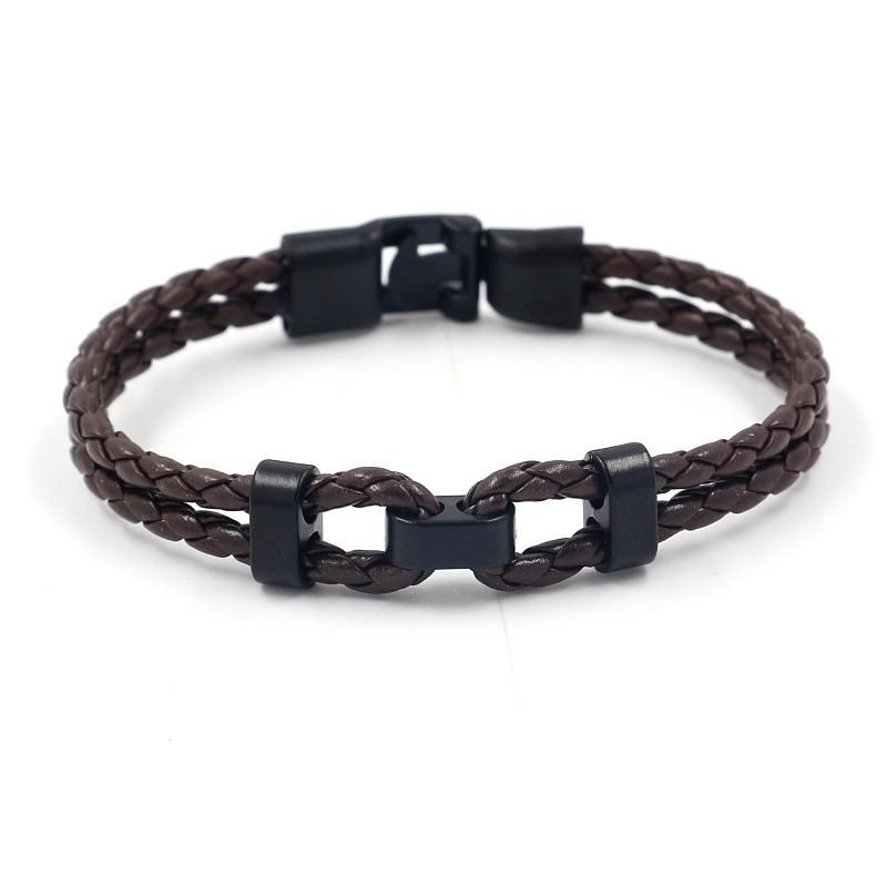 Black Vintage Woven Pu Leather Rope Bracelet Men's Accessories Simple Leather Bracelet New