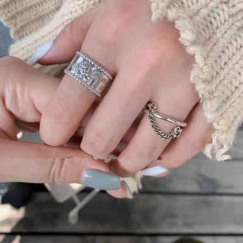 Anillo De Moda Para Mujer Con Anillo De Múltiples Capas De Cadena De Borde Ancho