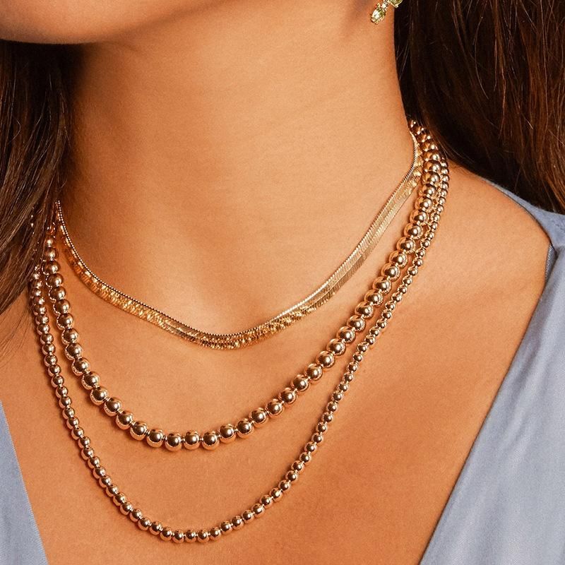 New Clavicle Chain Retro Simple Big Brand Bead Chain Three-layer Necklace Women