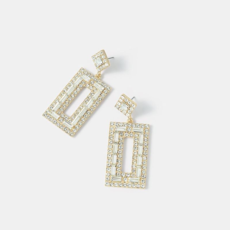 Wholesale Diamond Geometric Earrings Vintage Square Crystal Stud Earrings