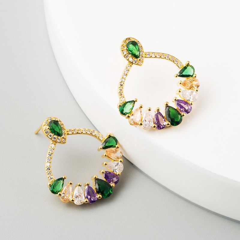 Female Stud Earrings With Delicate Micro-set Color Zircon