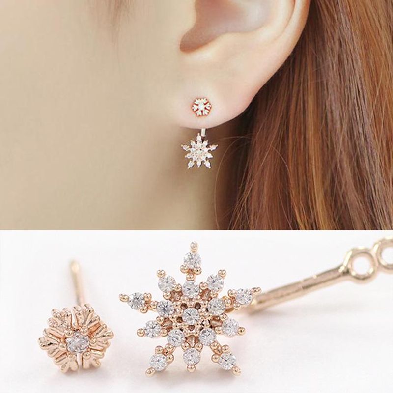 Européen Et Américain Belle Romantique Flocon De Neige Zircon Boucles D'oreilles Strass Micro Incrusté Boucles D'oreilles Marguerite De Noël Flocon De Neige Boucles D'oreilles Exclusive Pour Croix-frontière