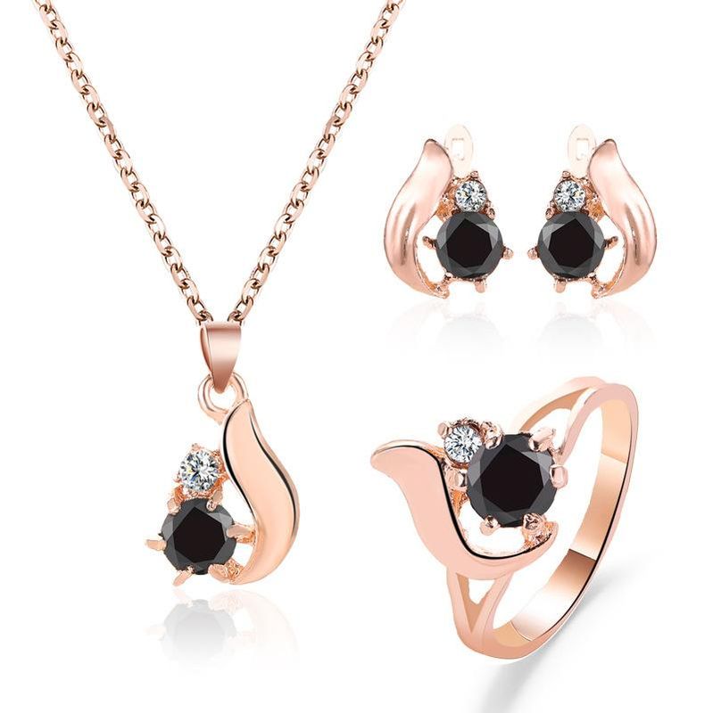 Obsidian Drop Earring Necklace Ring Set Leaf Earring Ring