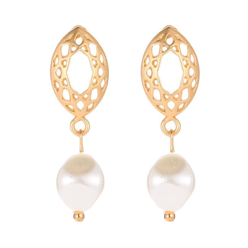 Geometric Oval Mesh Stud Earrings Earrings Temperament Pearl Pendant Earrings Women