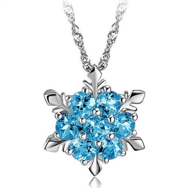 New 925 Sterling Silver Sapphire Snowflake Silver Pendant Korean Wholesale Jewelry