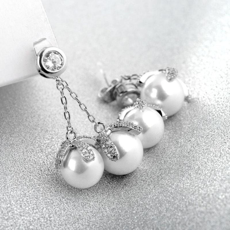 Korean New Fashion Earrings Diamond Double Pearl Zircon Tassel Earrings Jewelry