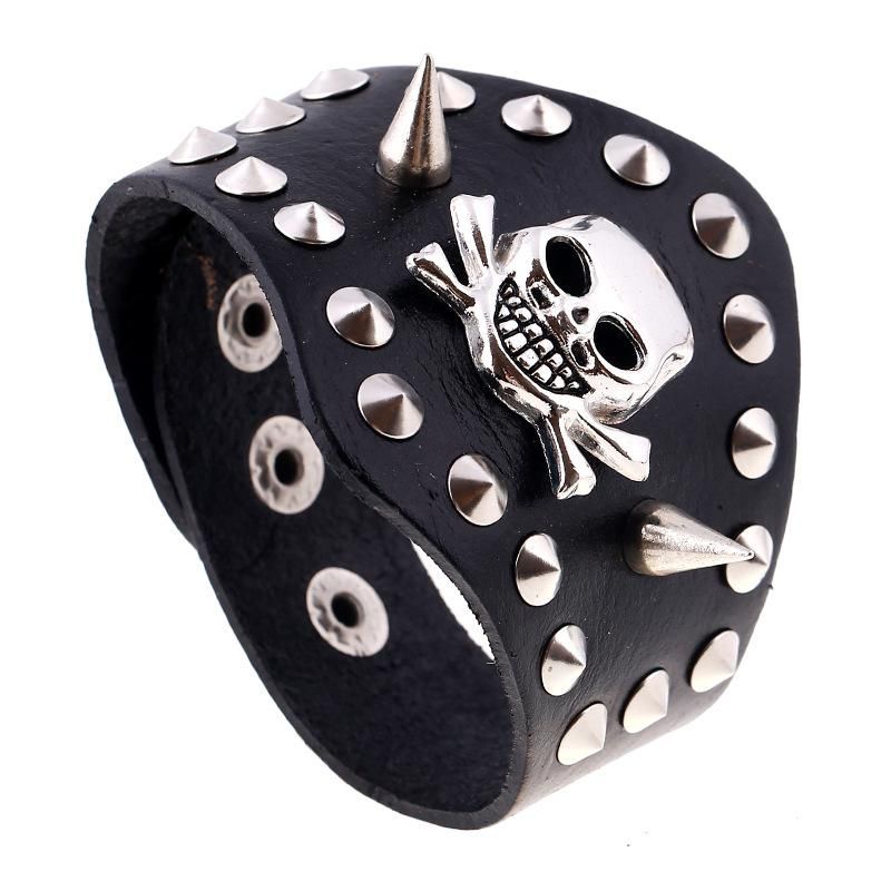 Studded Skull Leather Bracelet