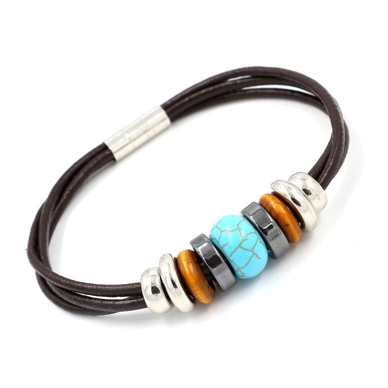 Wholesale Turquoise Beaded Leather Rope Bracelet
