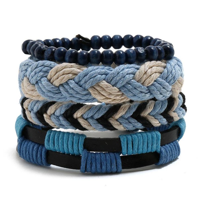 Pulsera Tejida De Cuerda De Cáñamo Cuentas De Madera Simples Pulsera De Vaca De Cuatro Piezas