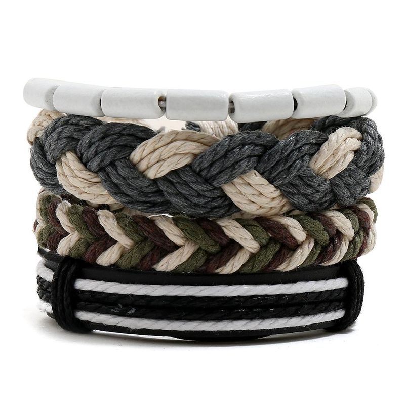 Hemp Rope Woven Bracelet Simple Wooden Beads Four-piece Leather Bracelet