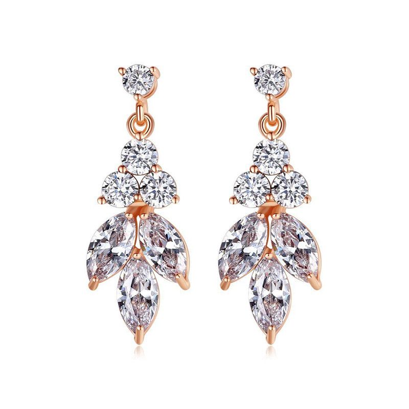 Jinsexiang Boucles D'oreille Bien Zircon-intégré Boucles D'oreilles Lumière De Luxe Gracieux Frais Et À La Mode Japonaise Et Coréenne Boucles D'oreilles Lady