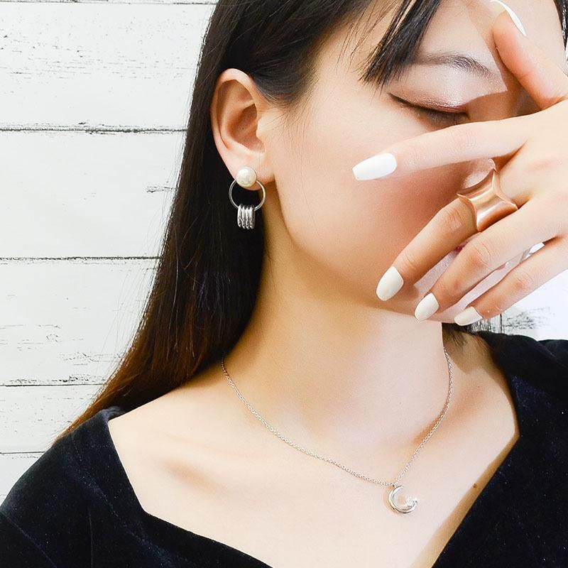 Titanium Steel Fashion Double Ring Pearl Earrings Jewelry
