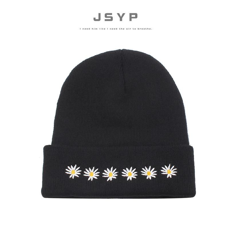 Hat Boys And Girls Street Wild Embroidery Daisy Pullover Cold Hat Black Couple Knitted Hat
