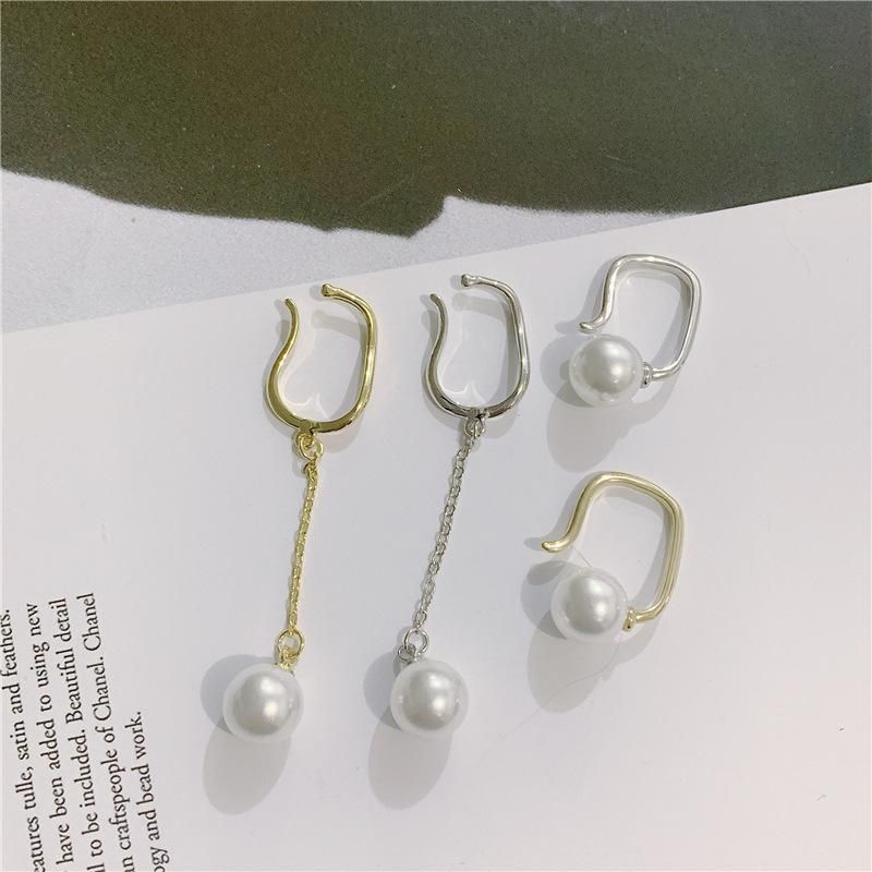 Fashion Earrings Female Pearl Tassel Asymmetric Earrings
