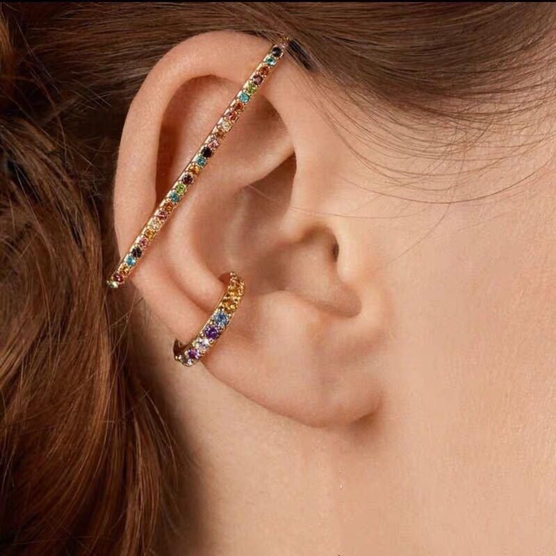 Du Sud Corée Dongdaemun Bijou Coloré Clip Oreille Pas Percé Conception Oreille Aperçu Boucles D'oreilles Éblouissant Trois-pièce Ensemble Boucles D'oreilles