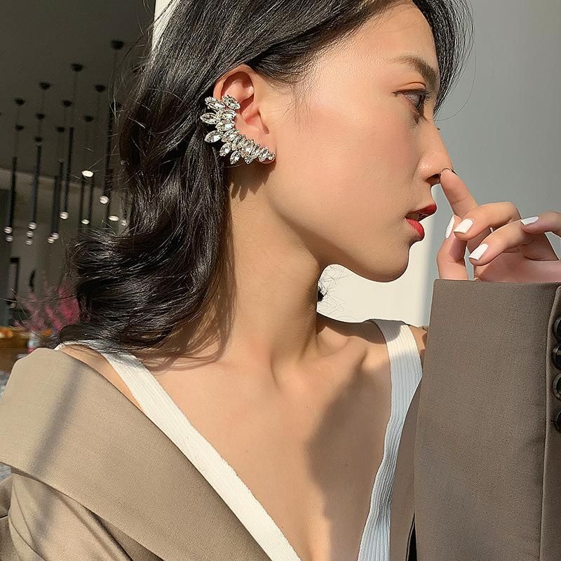 Exaggerated Super Flash Full Diamond Wings Ear Bone Clip Earrings Integrated Earrings Women