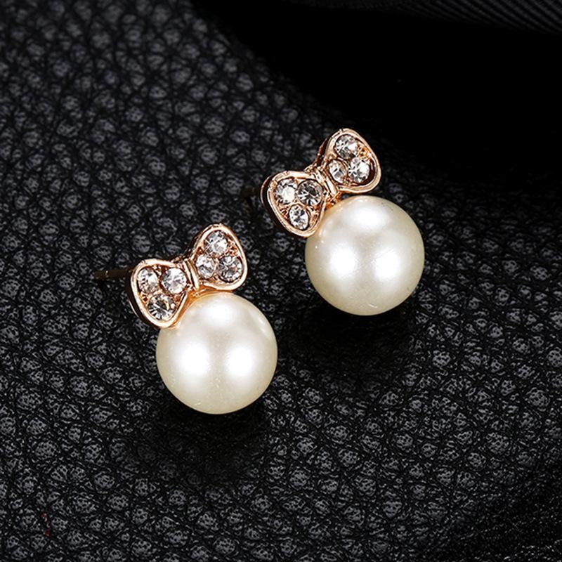 Bow Earrings With Diamonds And Pearl Studs