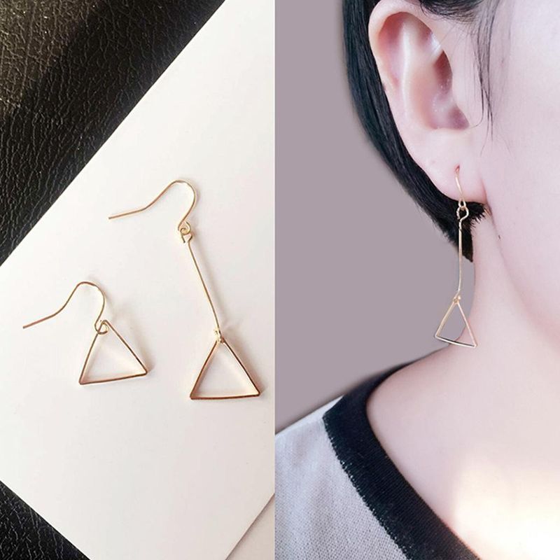 Minimal Geometric Openwork Round Triangle Asymmetric Earrings
