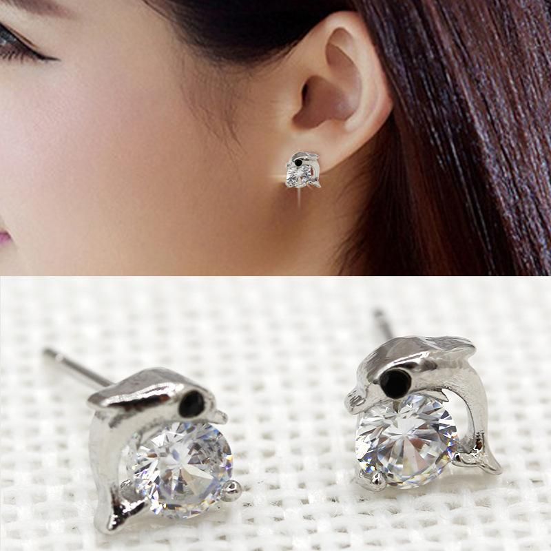 Simple Zircon Ear Studs Marine Animals Cute Dolphin Earrings Small Whale Ear Studs