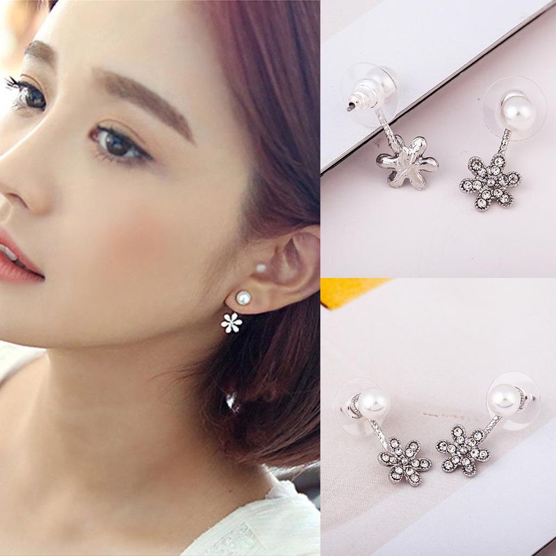 Sweet Pearl Full Diamond Flower Earrings