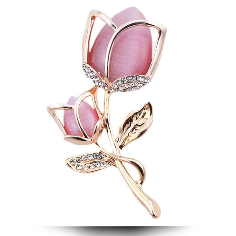 Exquisite European And American Fashion Korean Style Diamond Opal Tulip Personalized Temperament Brooch