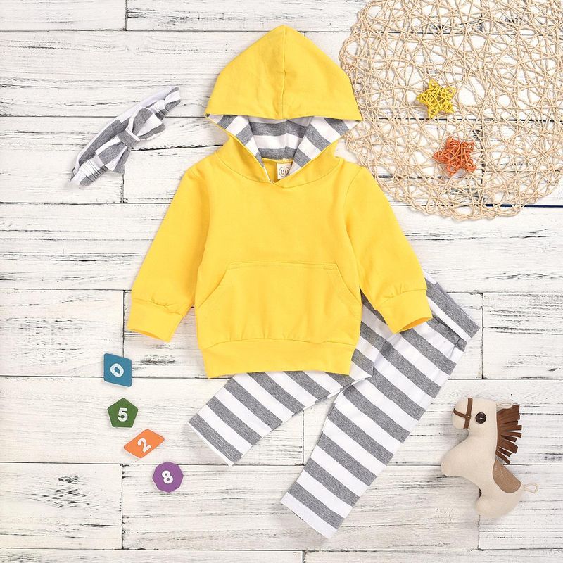 Children's Suit Hooded Sweater Striped Trousers Headband Set