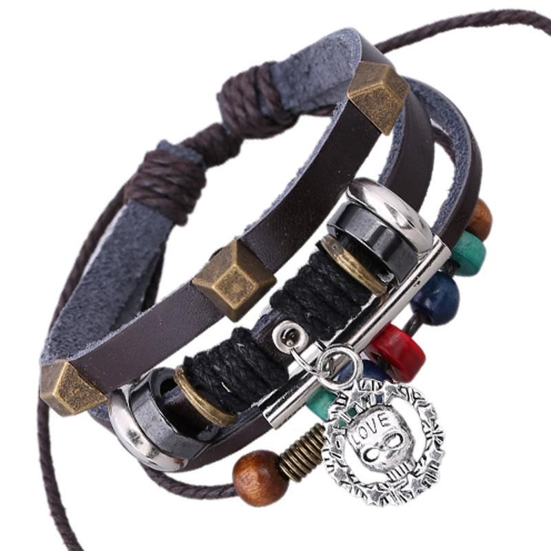 Punk Hot Sale New Leder Armband Perlen Armband Japan Und Südkorea Beliebte Rindsleder Armband Hersteller Niedrig Preis Direkt Vertrieb