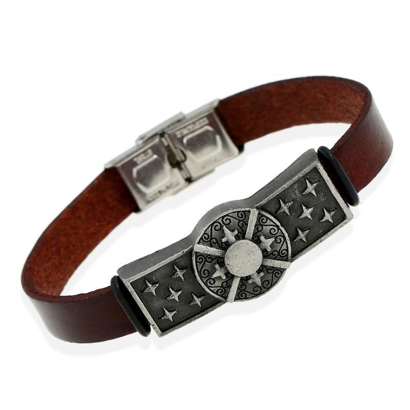 Vintage Alloy Cowhide Leather Bracelet For Boys And Girls