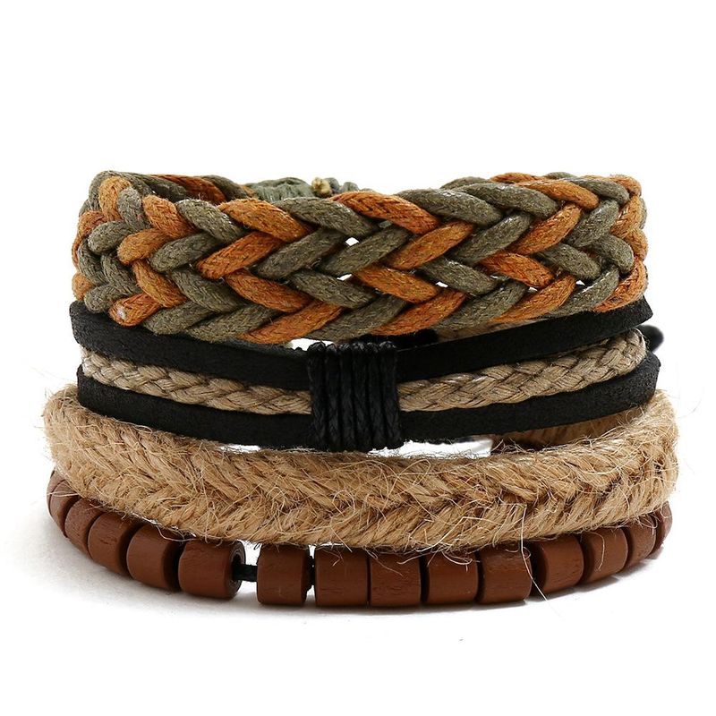 Croix-frontière Nouvelle Arrivée Européen Et Américain Vintage Armure Bovins En Cuir Bracelet Diy Trois-pièce Chanvre Corde Bracelet D'une Seule Pièce Dropshipping