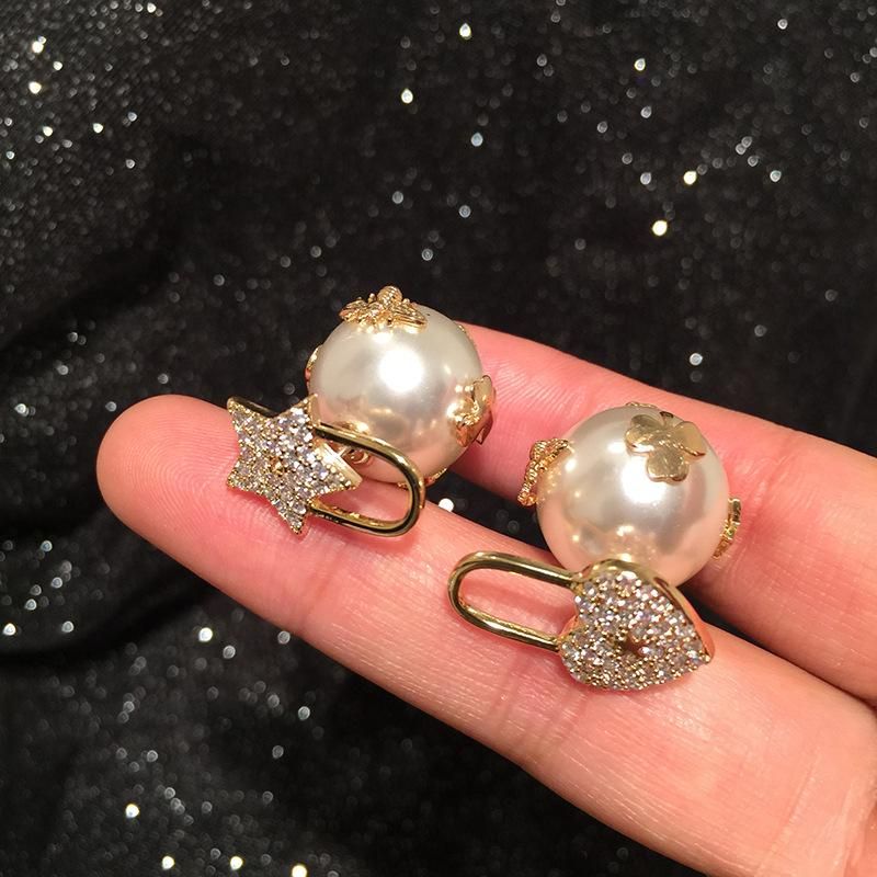 S925 Silber Dame Asymmetrische Stern Liebes Ohrringe Doppelseitige Vordere Und Hintere Perlen Kugel Kleine Bienen Ohrringe