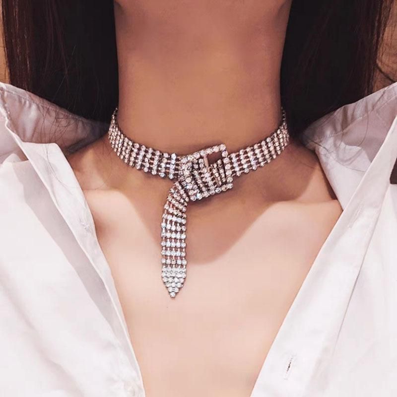 Korean Fashion Belt Necklace Clavicle Necklace Full Flash Diamond