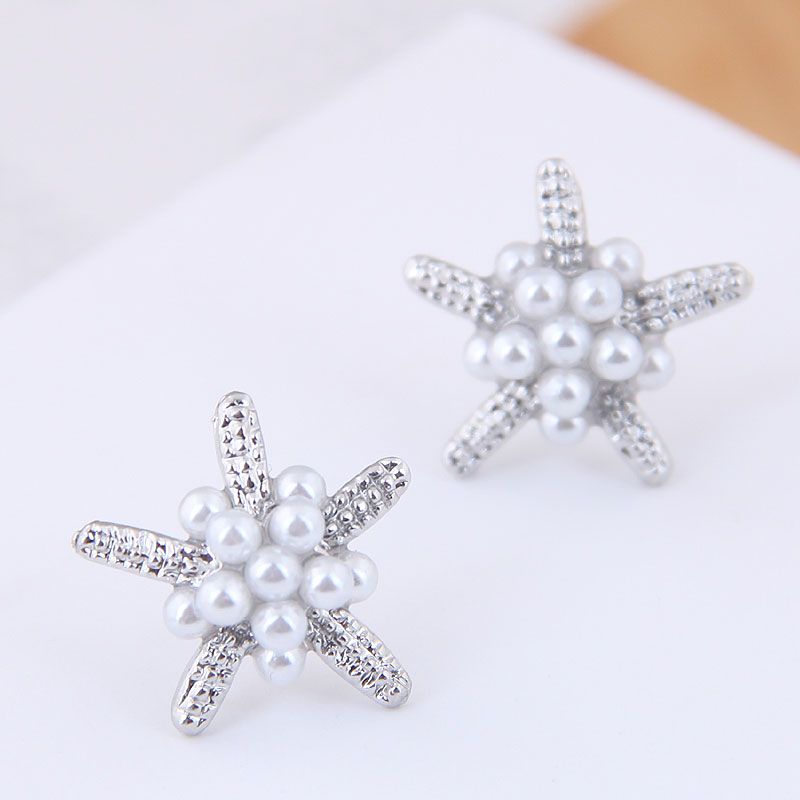 Delicada Moda Coreana Dulce Ol Simples Pequeños Aretes De Perlas De Estrella De Mar