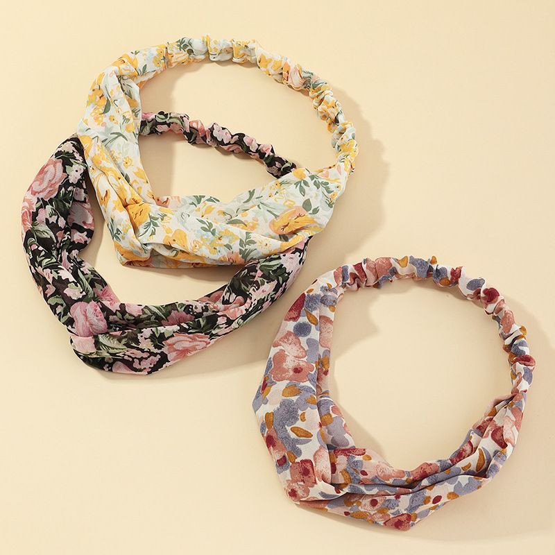 Korean Fashion Flower Fabric Printing Headband Cross-knotted Face Wash Headband