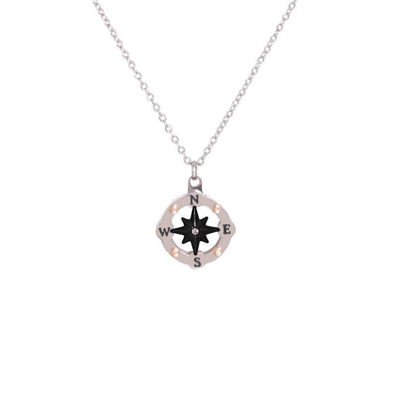 Mirror Stainless Steel Round Hollow Compass Pendant Necklace